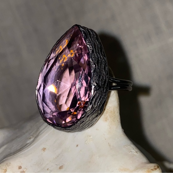 Gorgeous Pink Kunzite Handcrafted 925 Sterling Silver teardrop facet cut Ring - Picture 5 of 11